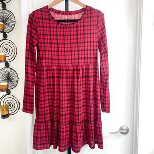 Ruffled A-Line Dress Preppy Grunge Cottage Core Vamp Y2K - Red Plaid Size L